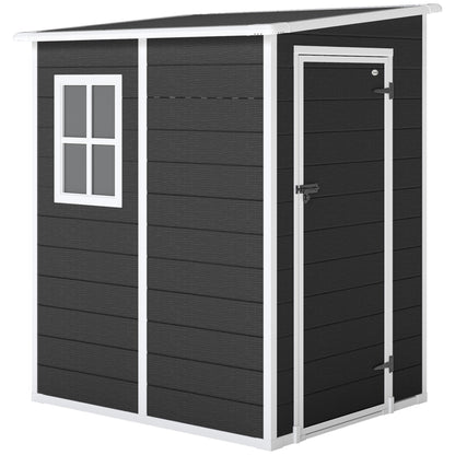 حظيرة تخزين خارجية Outsunny 4'x5' للحديقة، حظيرة مائلة، حظيرة حديقة قابلة للقفل مع نافذة، فتحة تهوية وسقف بلاستيكي، أسود
