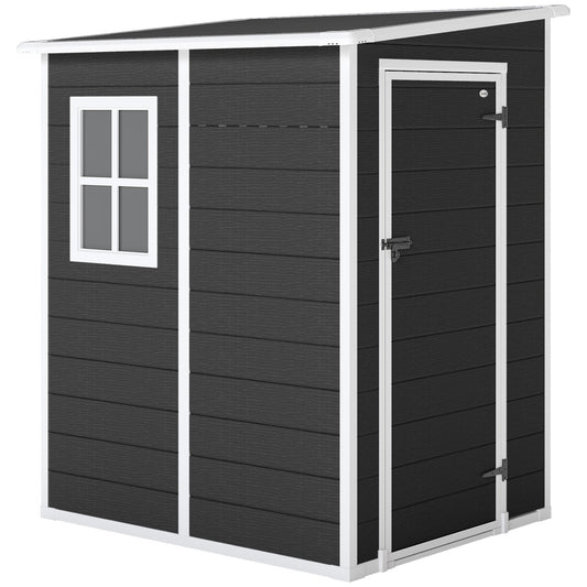 حظيرة تخزين خارجية Outsunny 4'x5' للحديقة، حظيرة مائلة، حظيرة حديقة قابلة للقفل مع نافذة، فتحة تهوية وسقف بلاستيكي، أسود