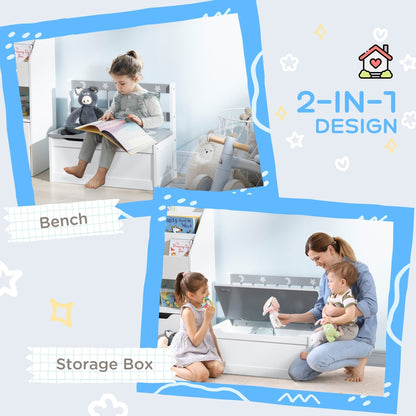This kids storage bench is shown as a bench and a storage box