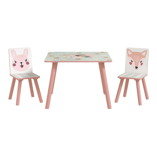 ZONEKIZ Kids and Table Chairs, a pink table and two chairs with animal designs