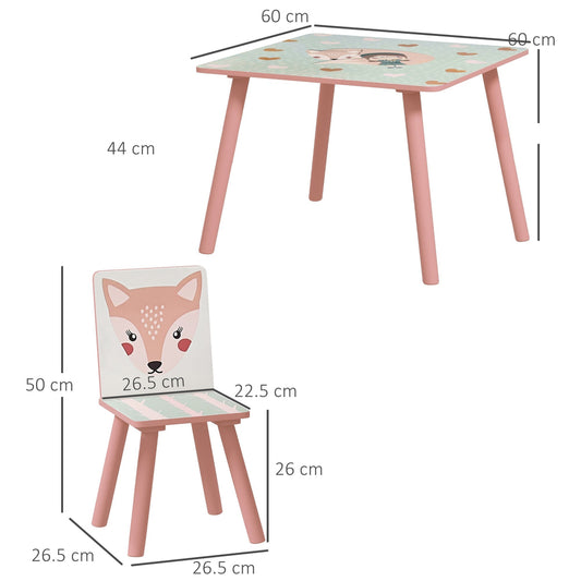 This kids desk and chair set has dimensions shown for the table and chairs