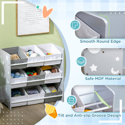 Close-up details of the kids storage unit showing smooth edges and basket grooves