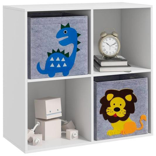ZONEKIZ Kids Toy Box with Two Non-Woven Fabric Drawers, a white storage unit with four shelves and two fabric drawers