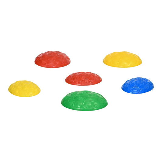 ZONEKIZ Six-Piece Kids Stepping Stones in red, yellow, green and blue arranged on a white background