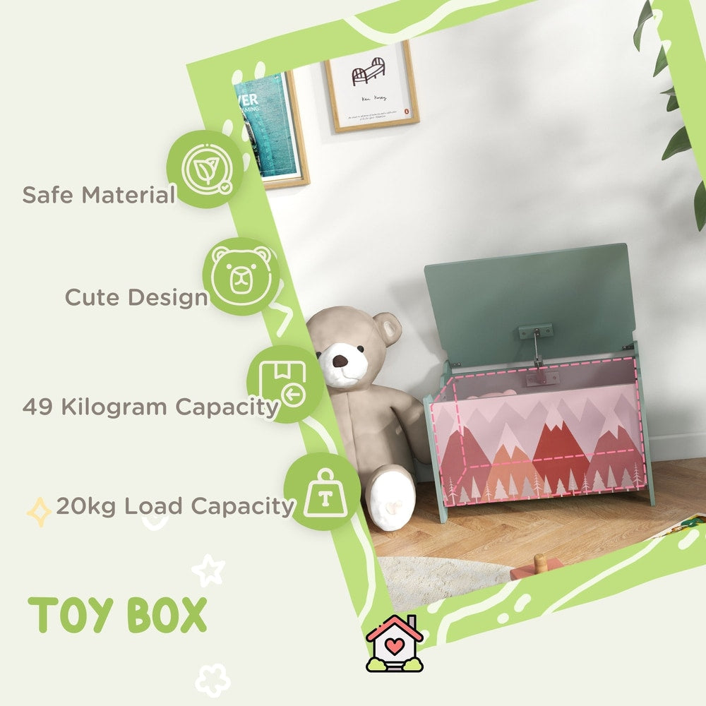 The green kids storage chest with text highlighting its features