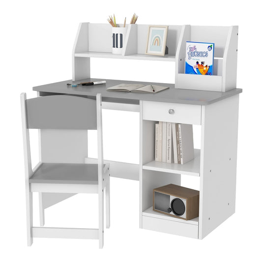 ZONEKIZ Two-Piece Kids Desk and Chair Set with Storage shown against a plain white background