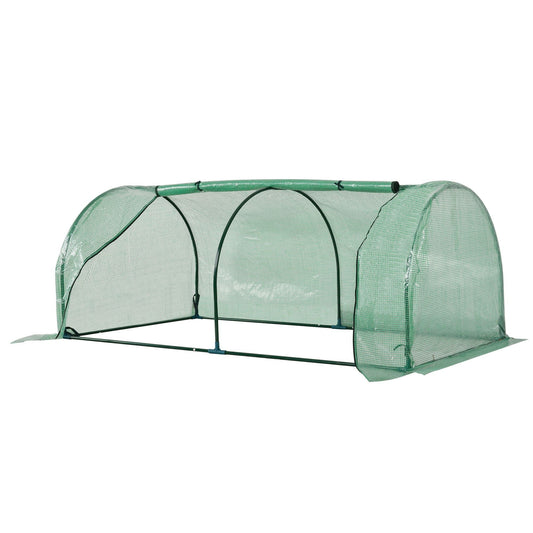 بيت زراعة Outsunny Tunnel Greenhouse الأخضر للحديقة والأنشطة الخارجية، إطار فولاذي، غطاء بولي إيثيلين، أخضر، 200 × 100 × 80 سم