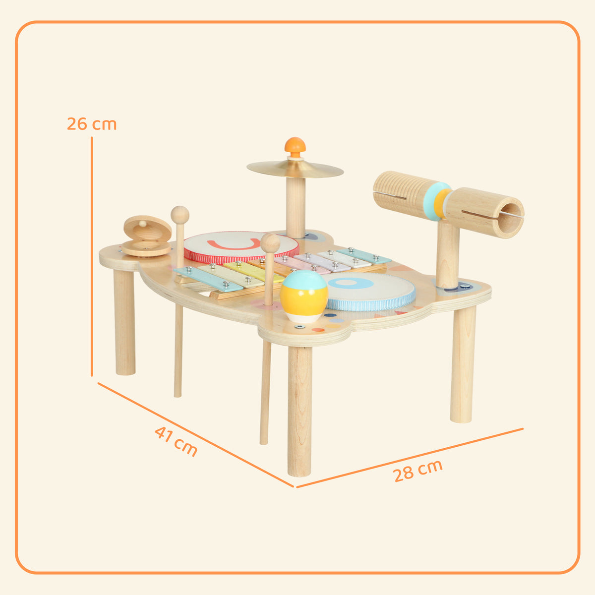 AIYAPLAY Kids Drum Kit, Wooden Musical Instruments with Xylophone, 2 Drums, Cymbal, Shaker, Wood Block, Gift for 18 M-6 Years