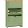 HOMCOM Slim Shoe Cabinet, Narrow Shoe Cupboard with 3 Flip Drawers, Adjustable Shelves for 18 Pairs of Shoes, High Gloss Green