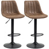 HOMCOM Bar Stools Set of 2, Swivel Counter Height Barstools with Back, Adjustable Bar Chairs, Breakfast Dining Stools for Kitchen Island Counter with Adjustable Steel Footrest & Base, Brown