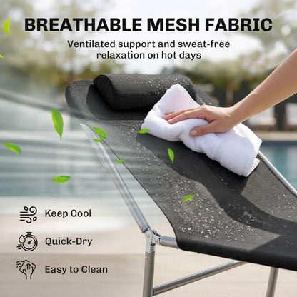 Outsunny Folding Sun Lounger, Texteline Reclining Sun Bed with 5 Position Adjustable Backrest, Headrest, Black