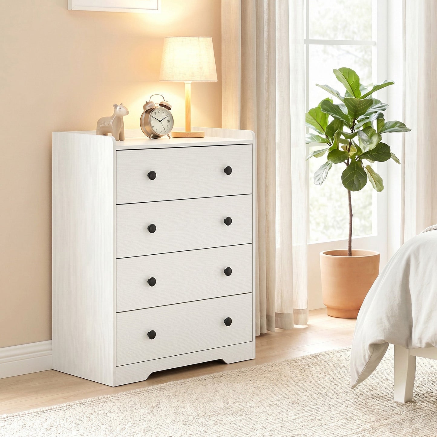 HOMCOM 4 Drawer Chest of Drawers, Modern Dresser for Bedroom, Storage Cabinet for Living Room Entryway, White Wood Effect