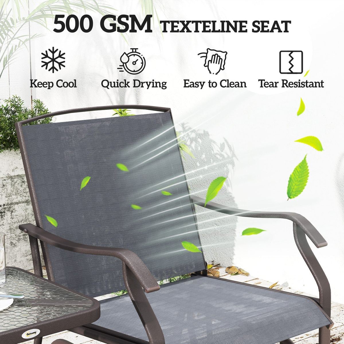 Outsunny Glider Rocking Chair & Table Set 2 Single Seaters Rocker Garden Swing Chair Patio Furniture Bistro Set Grey