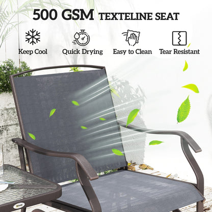 Outsunny Glider Rocking Chair & Table Set 2 Single Seaters Rocker Garden Swing Chair Patio Furniture Bistro Set Grey
