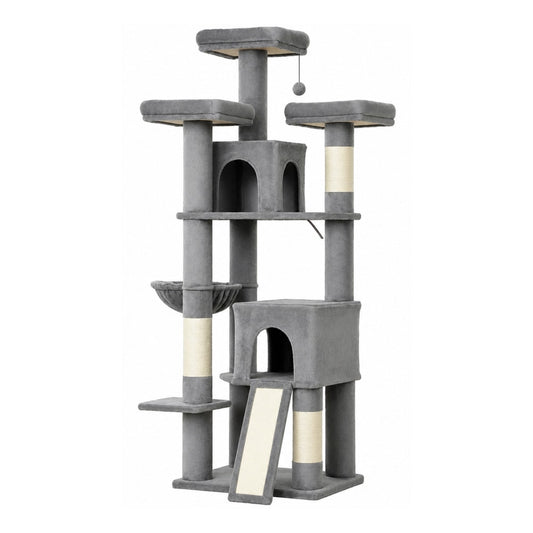 PawHut 184cm Large Cat Tree for Indoor Cats, Multi-Level Tall Kitty Tower with 3 Scratching Posts, 2 Condos, 3 Padded Beds