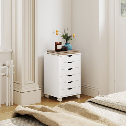 HOMCOM 6 Drawer Vertical File Cabinet, Mobile Filing Cabinet with Quiet Drawers and Wheels with 2 Brakes, White