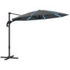 Outsunny 3(m) Cantilever Garden Parasol with Solar Powered Lights, Crank Handle & Cross Base, UPF 50+, 360 Rotation, Dark Grey
